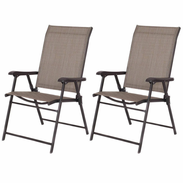 Latitude Run® Set Of 2 Outdoor Folding Patio Chairs In Brown With Black Metal Frame Wayfair